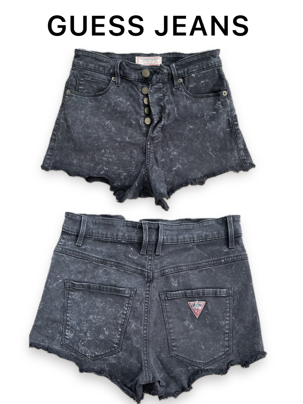 Guess High Rise Washed Black Frayed Denim Shorts Cut Offs Stretchy 25